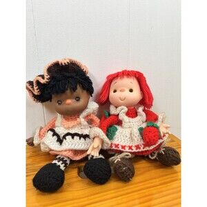 VTG Strawberry Shortcake & Orange Blossom Hand Crochet Dolls Set 2 Dolls